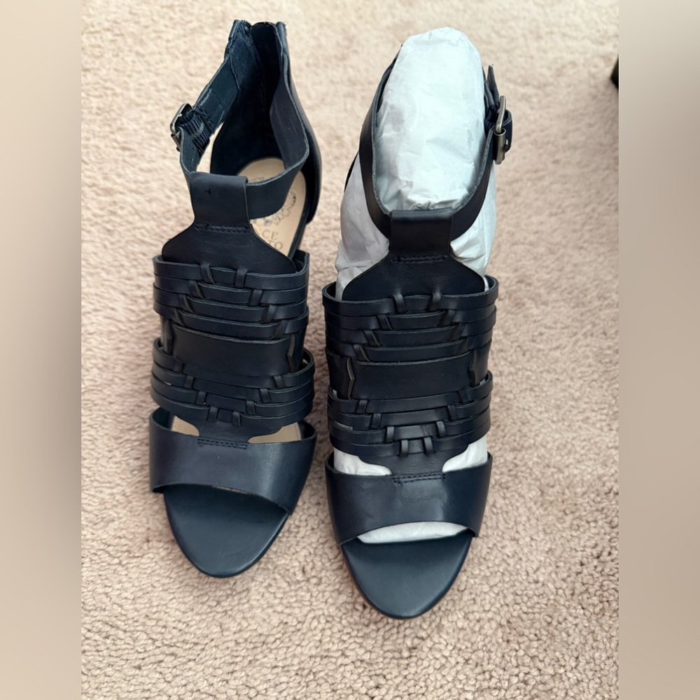 Vince Camuto Black Woven Leather Heeled Sandals